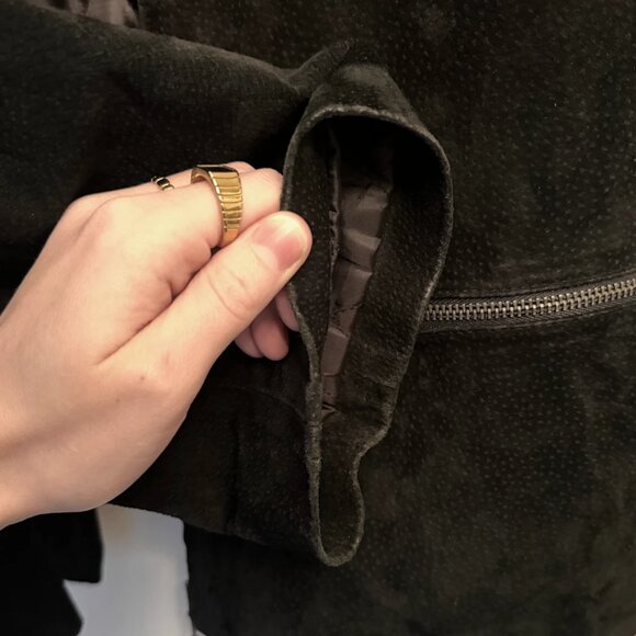 Vintage Retro BUM Equipment 2XL Black Genuine Suede Leather Jacket 90s Y2K Coat - Picture 10 of 15